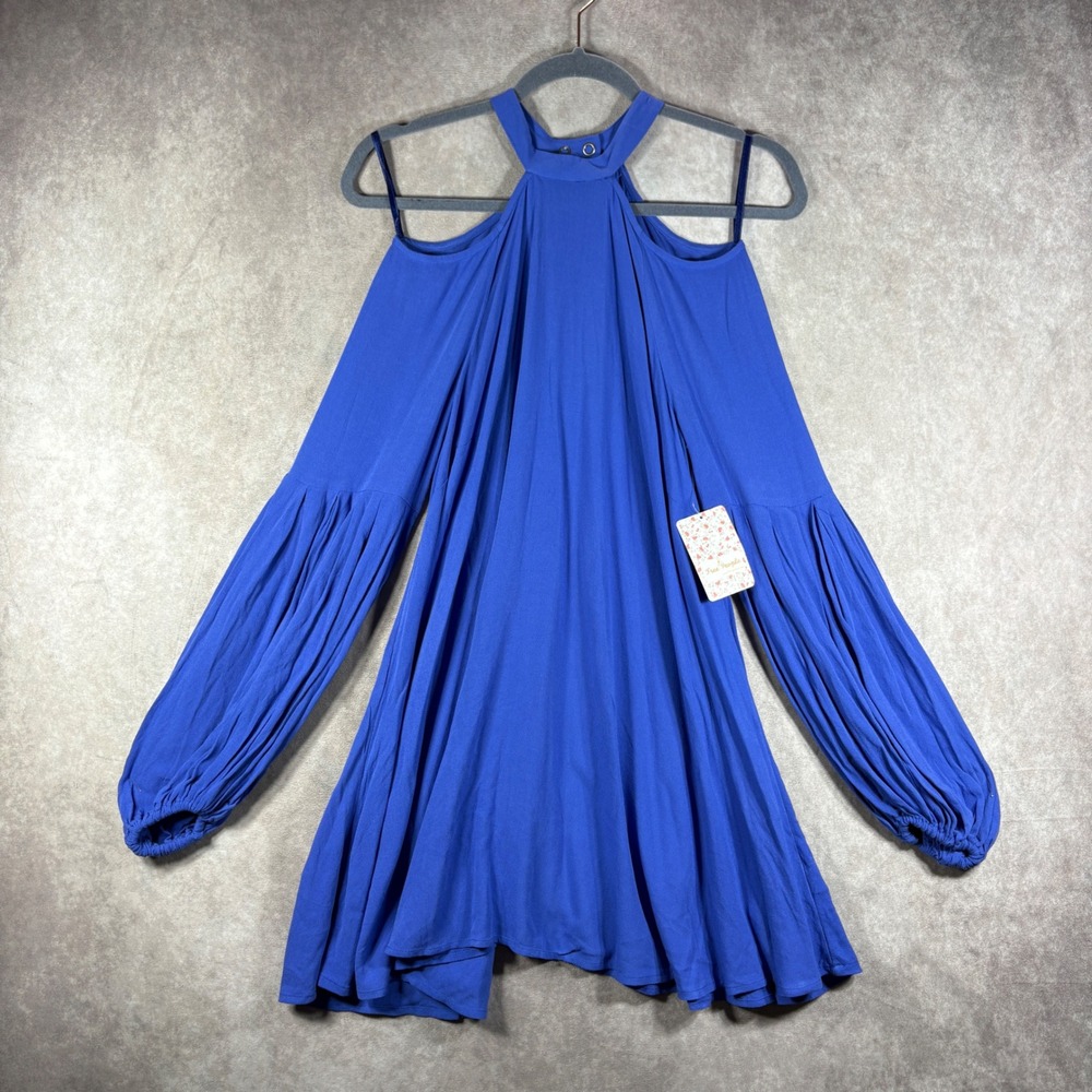 Free People Dress Womens XS Blue‎ Show Me Some Shoulder Mini Cold Shoulder NEW